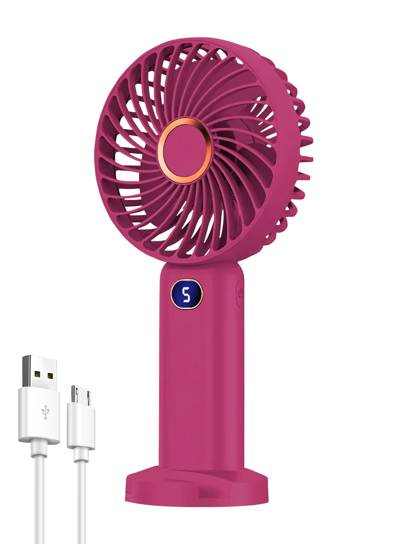 Ventilateur portatif USB rechargeable à affichage numérique, 5 vitesses, idéal pour les voyages, le bureau et la maison 8