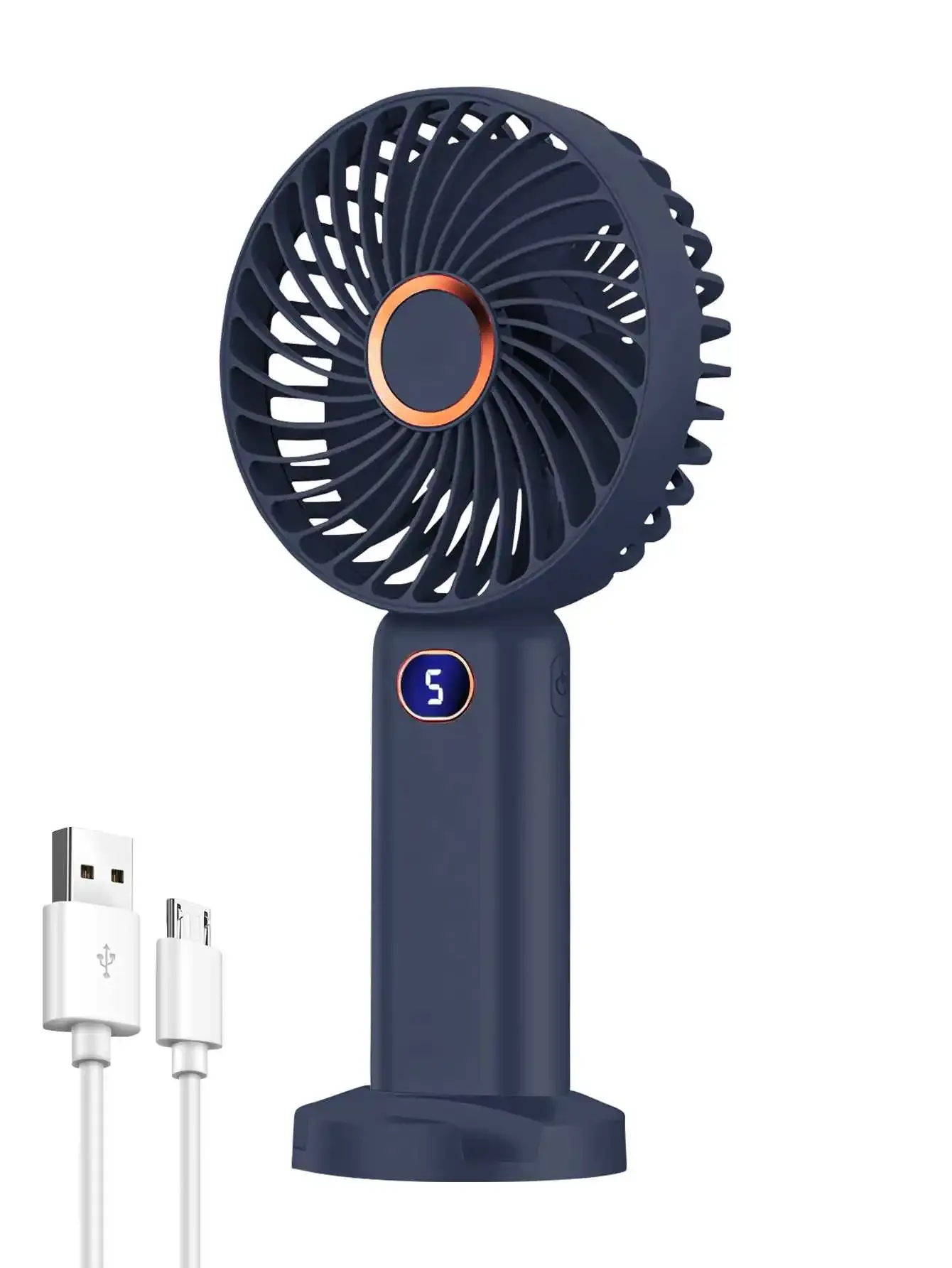Ventilateur portatif USB rechargeable à affichage numérique, 5 vitesses, idéal pour les voyages, le bureau et la maison 12
