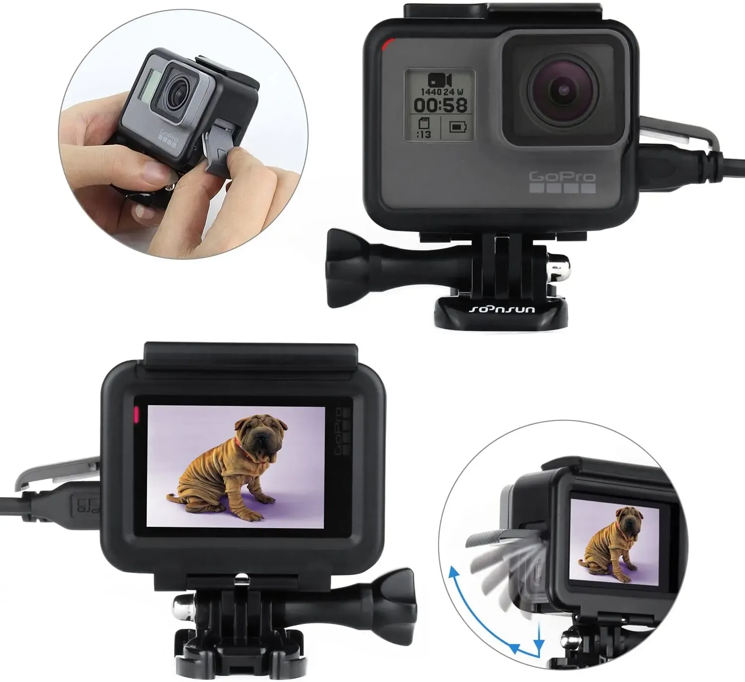 Boîtier de protection pour GoPro Hero 11, 10, 9, 8, 7, 6, 5, 4, 3 et caméra d'action Session 4 et 5, avec accessoires de montage 3