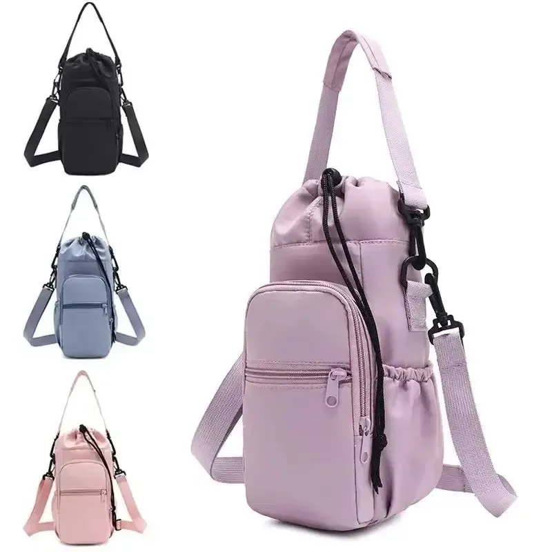 Sac porte-bouteille d'eau portable avec bandoulière réglable, housse isotherme et poche pour téléphone