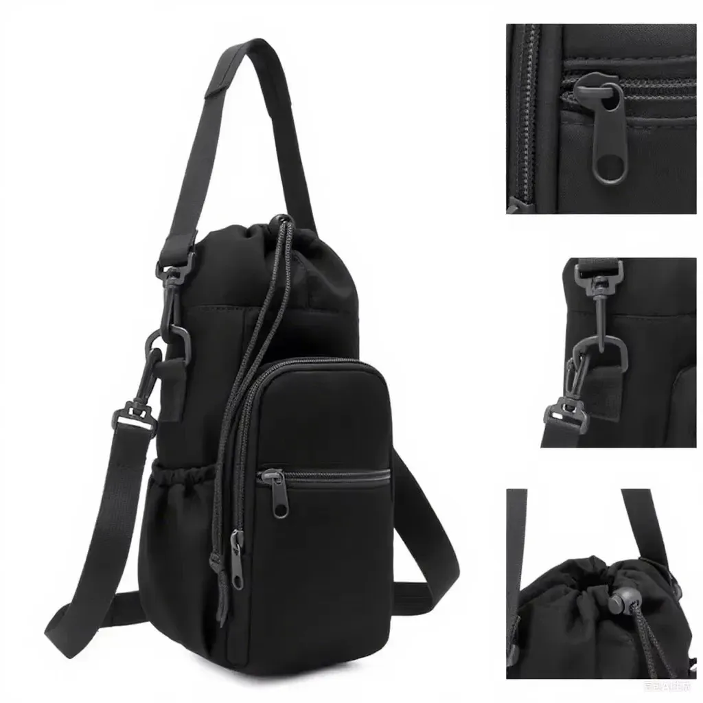 Sac porte-bouteille d'eau portable avec bandoulière réglable, housse isotherme et poche pour téléphone 3