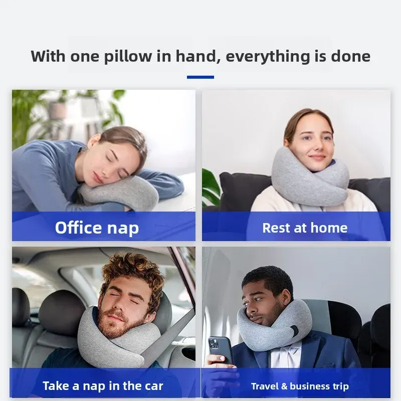 C0Q – Oreiller cervical de voyage, support à 360 degrés pour la sieste au bureau et le vol en avion, confortable et portable, repose-cou en forme de U 3