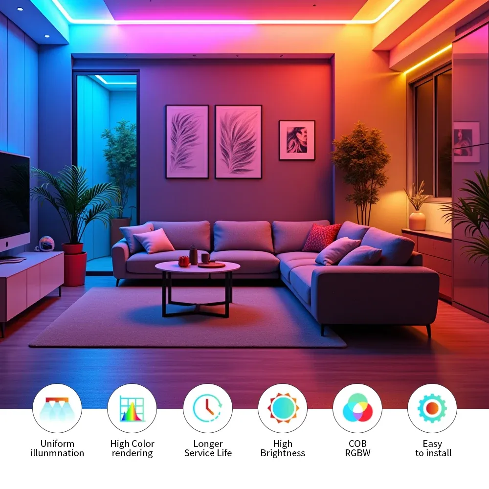 Bande LED COB WS2811 adressable RGB, 720 LED/m, haute densité, flexible, PCB noir ou blanc, DC 12 V / 24 V 6