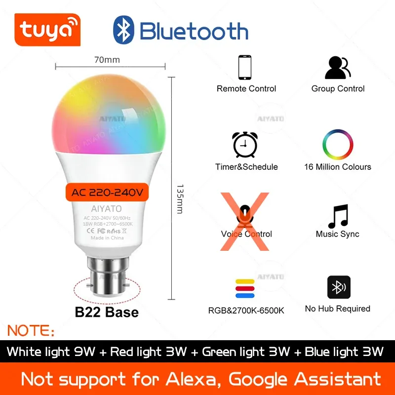 Ampoule connectée Wi-Fi TUYA B22 (culot à baïonnette) avec Bluetooth, LED RGB, 220 V, compatible Alexa et Google Assistant, programmation et gestion de groupes via application 12
