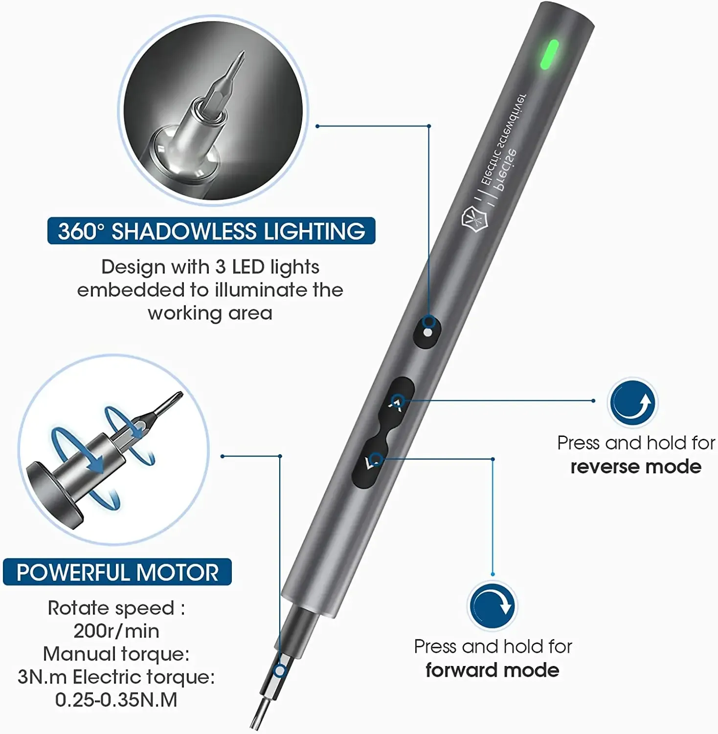Mini tournevis électrique sans fil rechargeable de précision, jeu de 12/50/62/120 embouts, éclairage LED, tapis magnétique 4