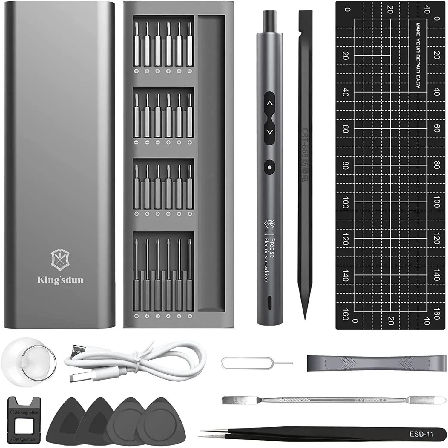 Mini tournevis électrique sans fil rechargeable de précision, jeu de 12/50/62/120 embouts, éclairage LED, tapis magnétique 7