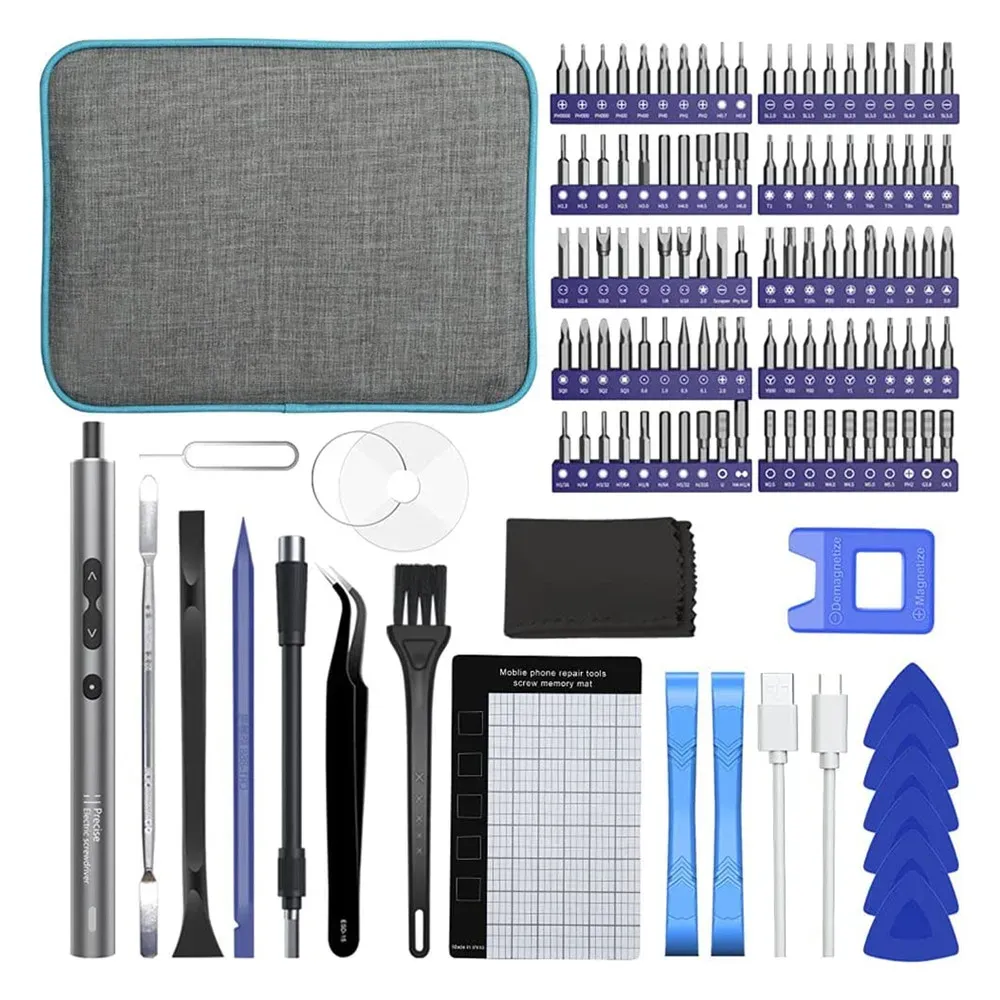 Mini tournevis électrique sans fil rechargeable de précision, jeu de 12/50/62/120 embouts, éclairage LED, tapis magnétique 10
