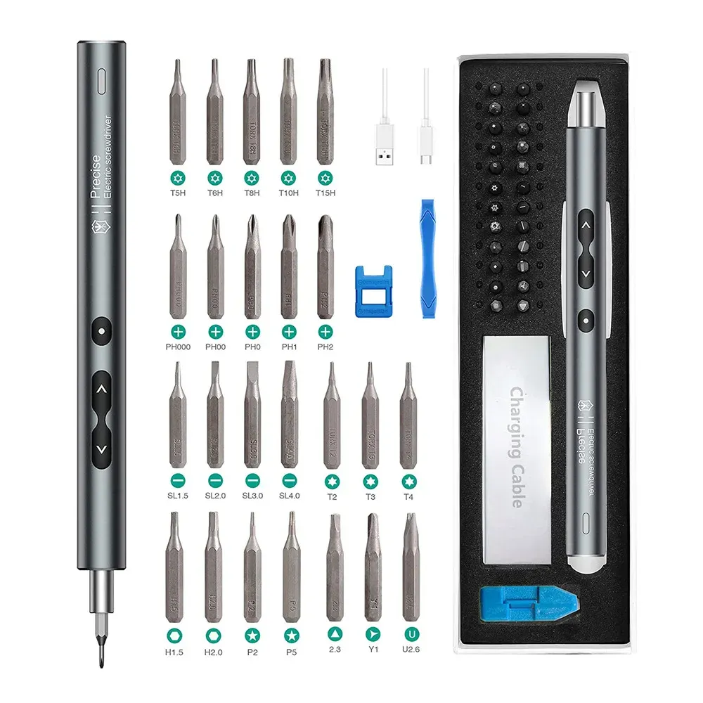 Mini tournevis électrique sans fil rechargeable de précision, jeu de 12/50/62/120 embouts, éclairage LED, tapis magnétique 11