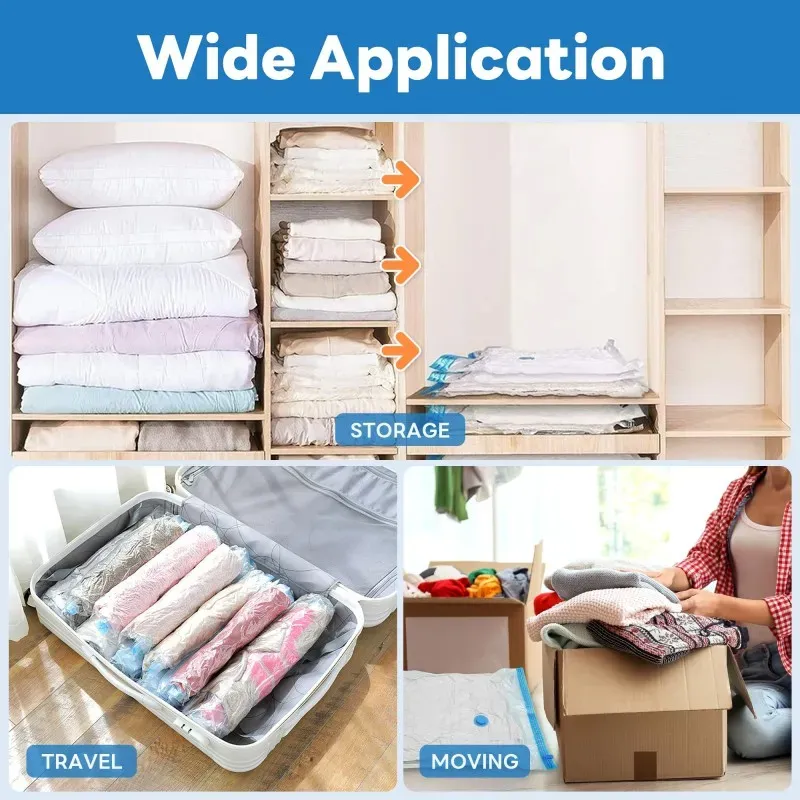 Sacs de rangement sous vide avec pompe, sacs de compression pour couettes, vêtements, oreillers, literie et couvertures, organisateur de rangement gain de place 6