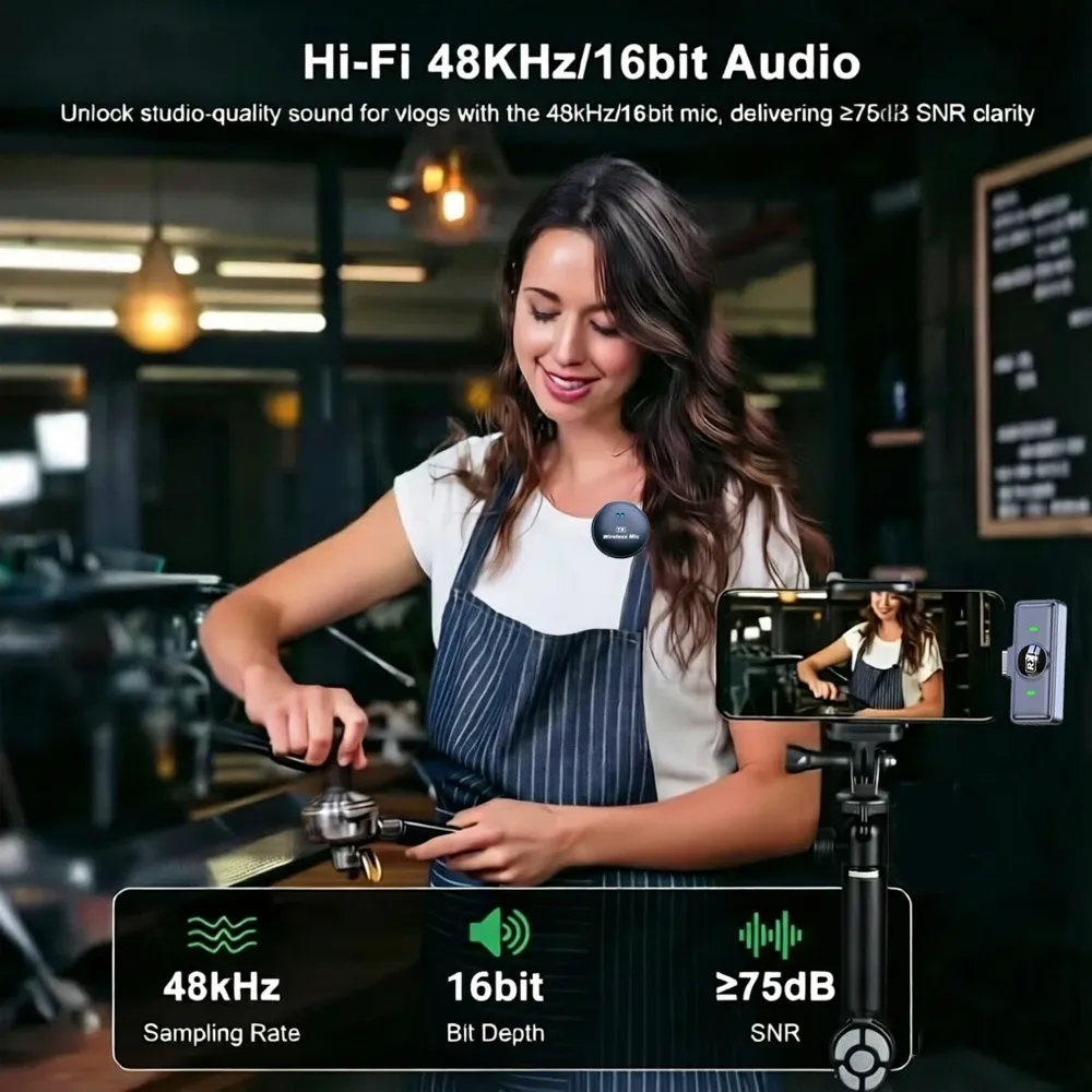 Microphone Lavalier sans fil KEBIDU à double réduction de bruit, son HiFi, avec 1 à 2 micros magnétiques miniatures pour enregistrement vidéo et diffusion en direct 3