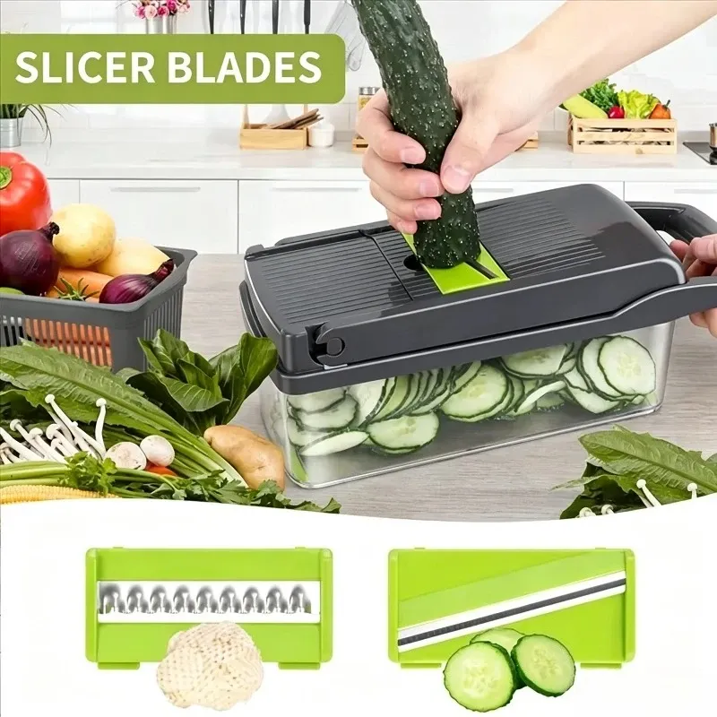 Hachoir de cuisine portable multifonctionnel, coupe-légumes, râpe à pommes de terre et carottes, robot culinaire domestique pour fruits et légumes 2
