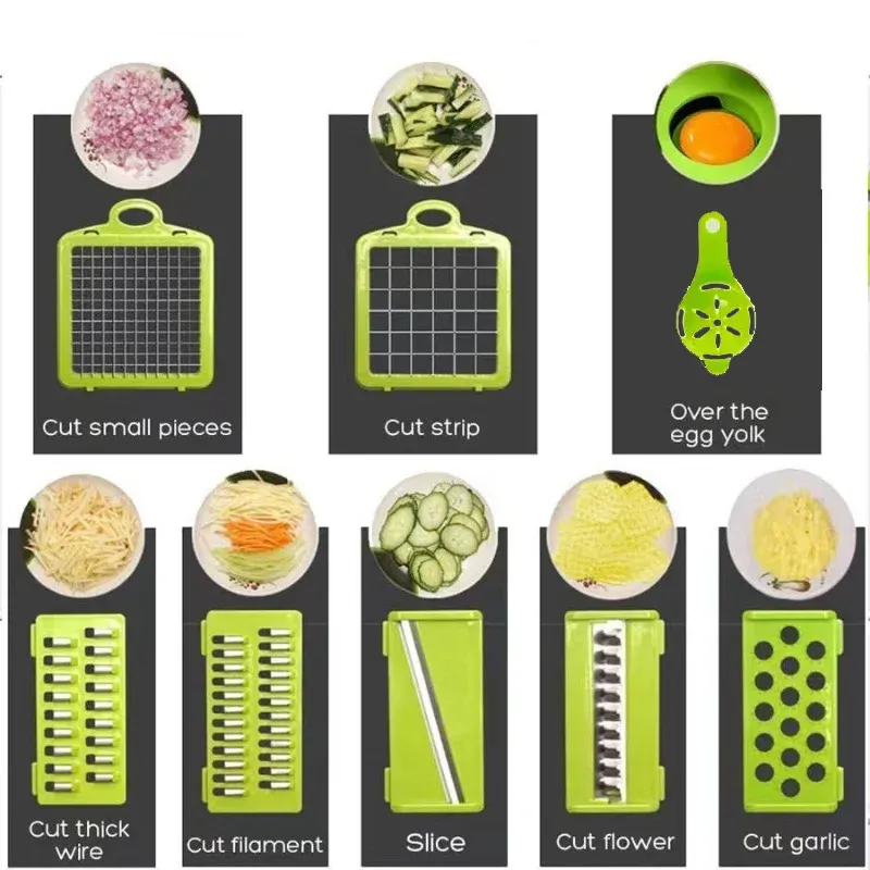 Hachoir de cuisine portable multifonctionnel, coupe-légumes, râpe à pommes de terre et carottes, robot culinaire domestique pour fruits et légumes 5