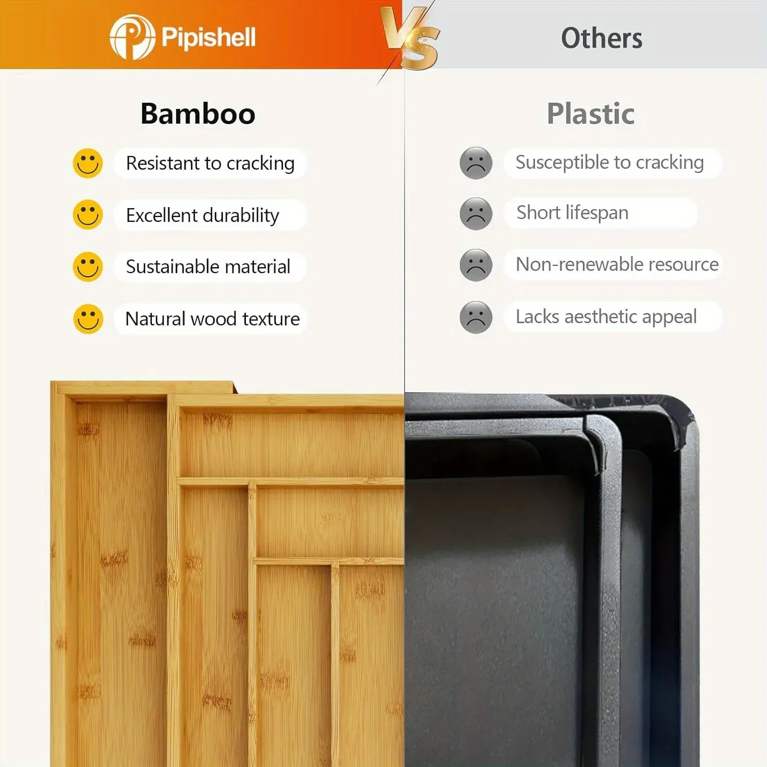 Organiseur de tiroir en bambou réglable et extensible pour couverts et couteaux 4