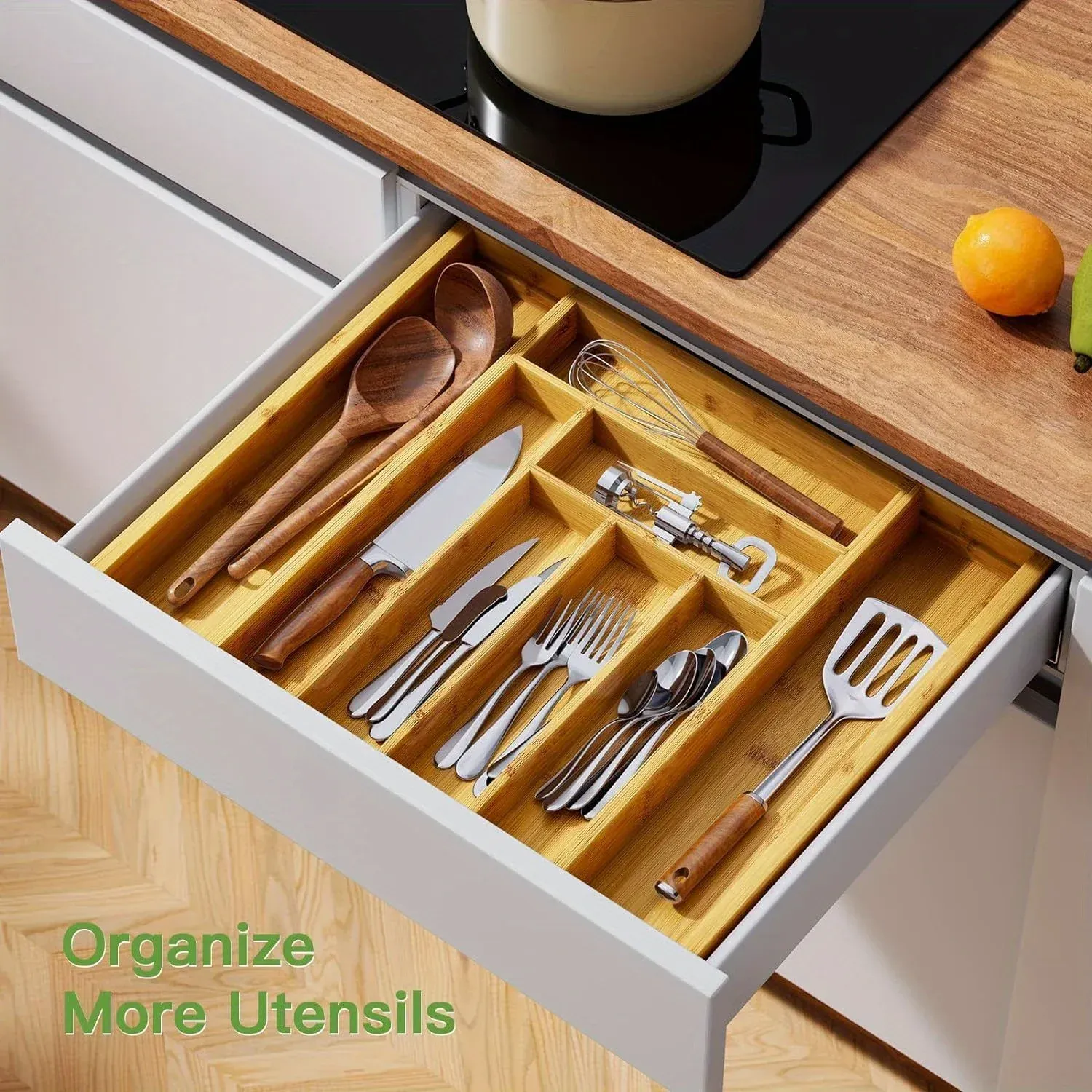 Organiseur de tiroir en bambou réglable et extensible pour couverts et couteaux 5