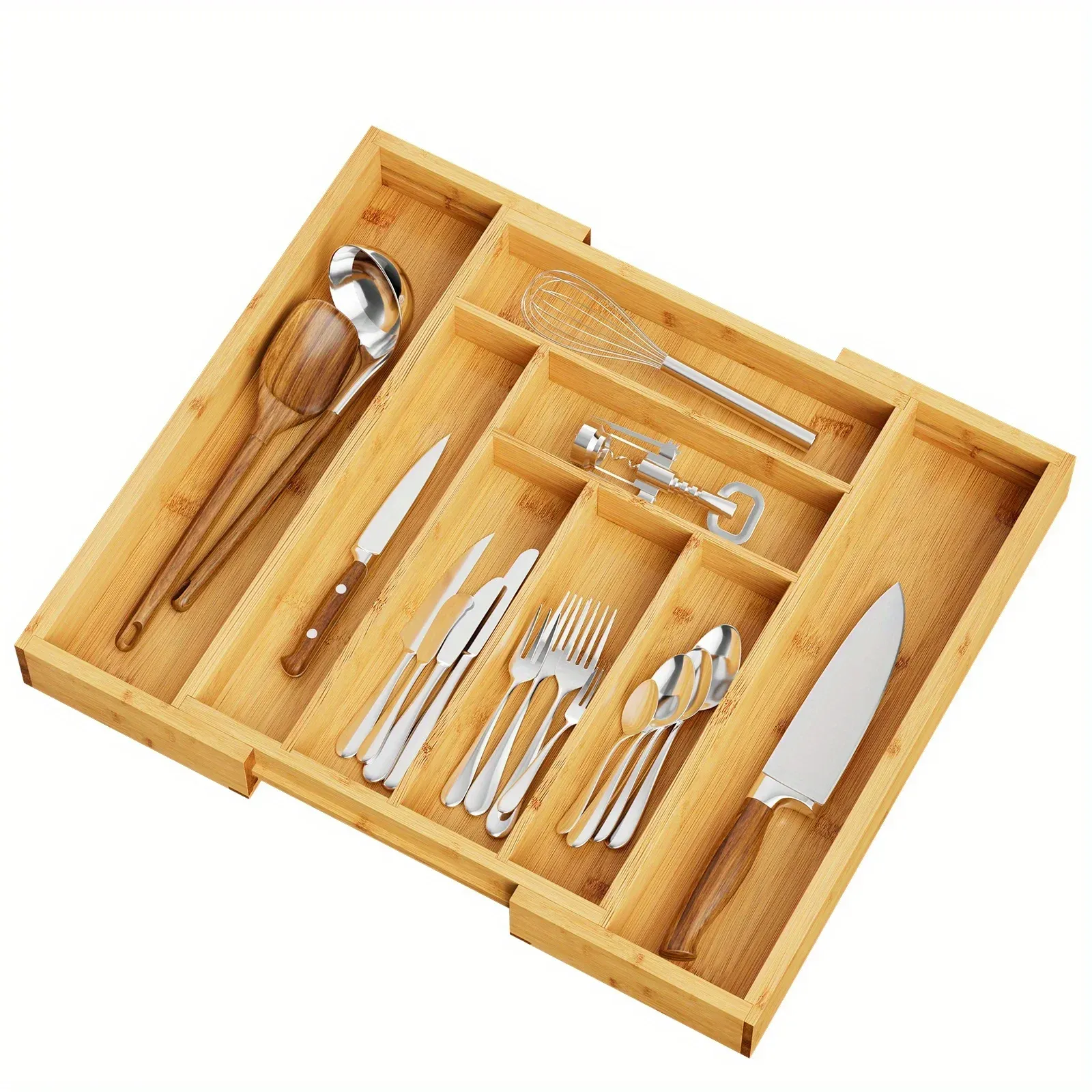 Organiseur de tiroir en bambou réglable et extensible pour couverts et couteaux 7