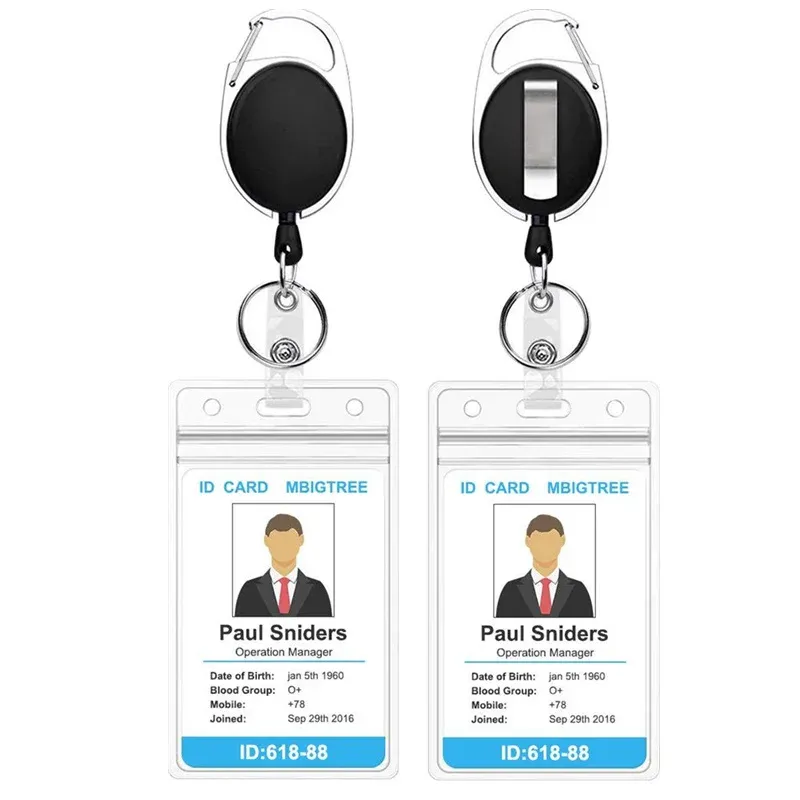 Porte-badge d'identification avec cordon rétractable, porte-badge nominatif, étui pour carte de crédit bancaire et carte de bus avec cordon 5
