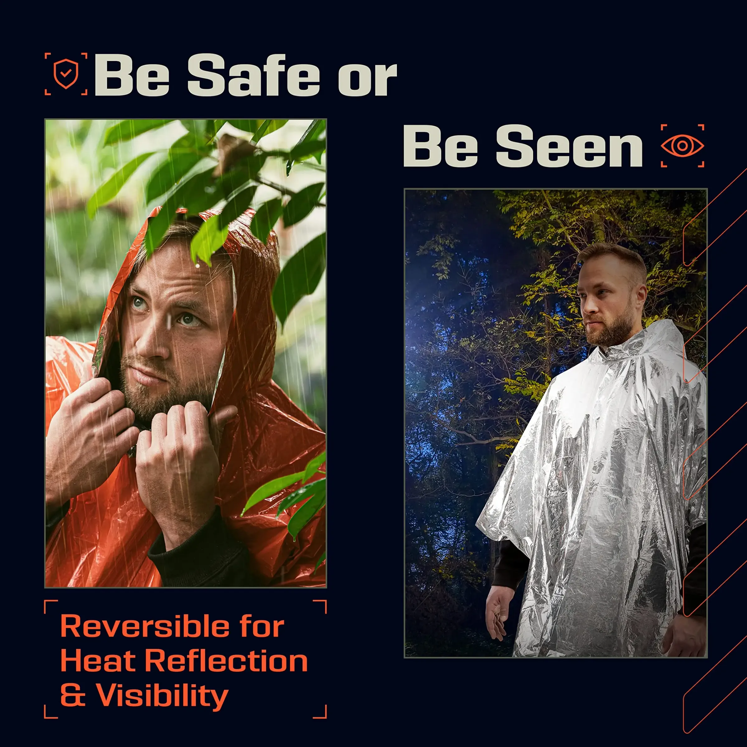 Poncho de pluie d'urgence à capuche en PE, imperméable et chaud, avec doublure en aluminium, couverture de survie pour le camping 4
