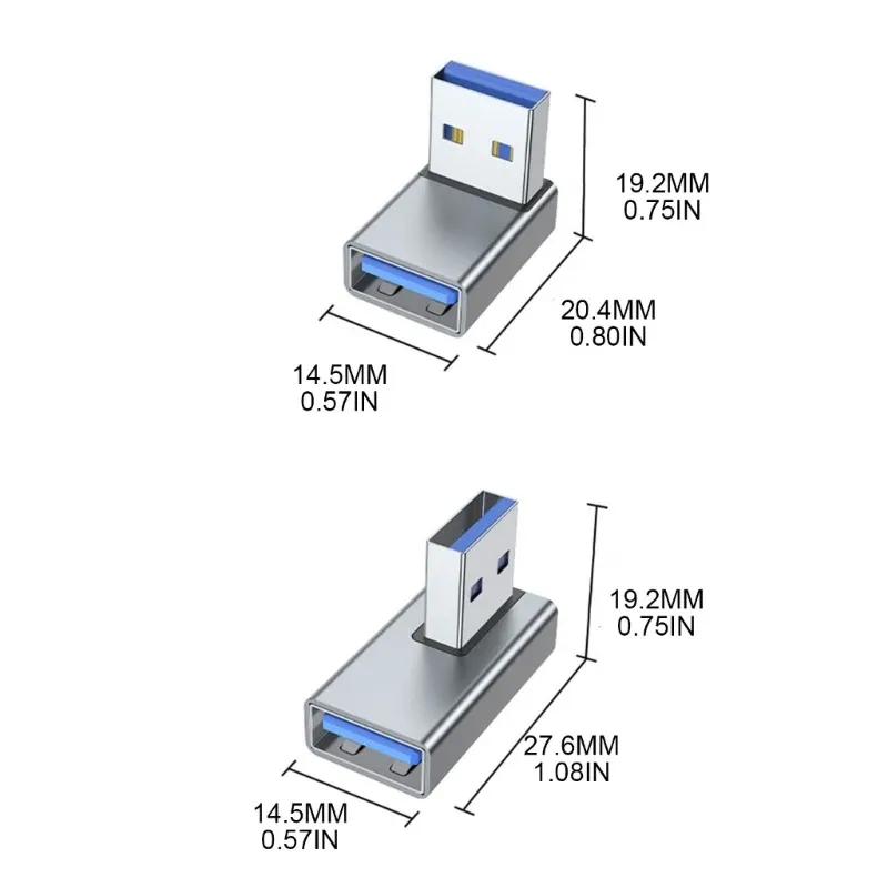 Adaptateur USB 3.0 mâle vers femelle coudé haut et bas, connecteur d'extension pour ordinateur portable, convertisseur de chargeurs USB 6