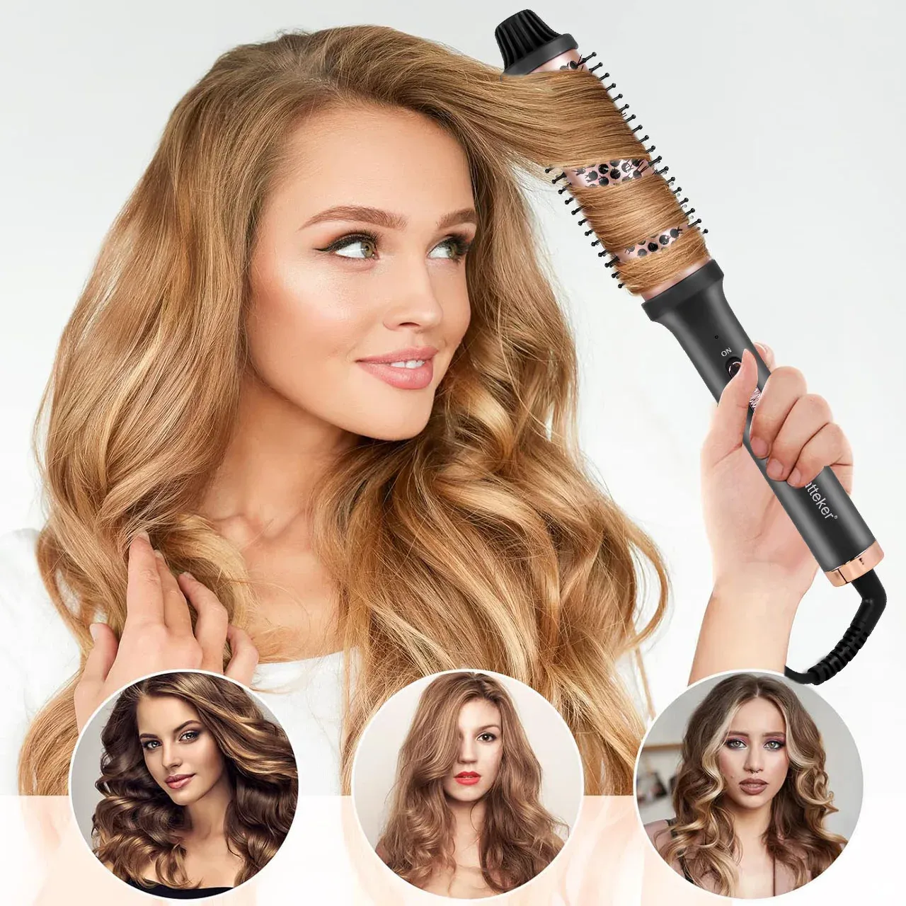 Hatteker – Peigne à friser électrique à usage domestique, brosse de coiffure longue et courte, outil de coiffure résistant à la chaleur, boucle intérieure 4
