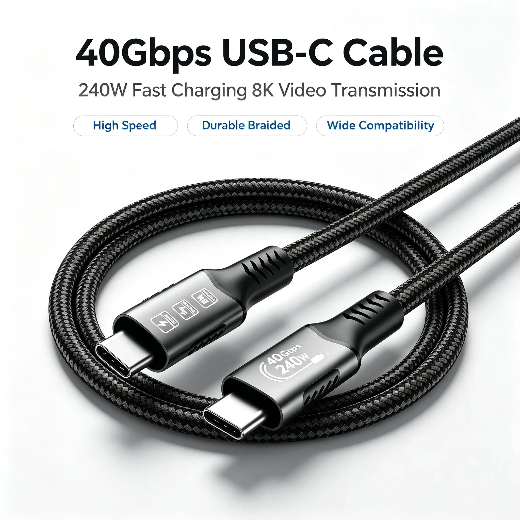 Câble USB4 pour Thunderbolt 4, 40 Gbit/s, 8K@60Hz, 4K@120Hz, PD 3.1 100 W, USB-C vers USB-C, compatible iPhone 17, modèle K36S 2