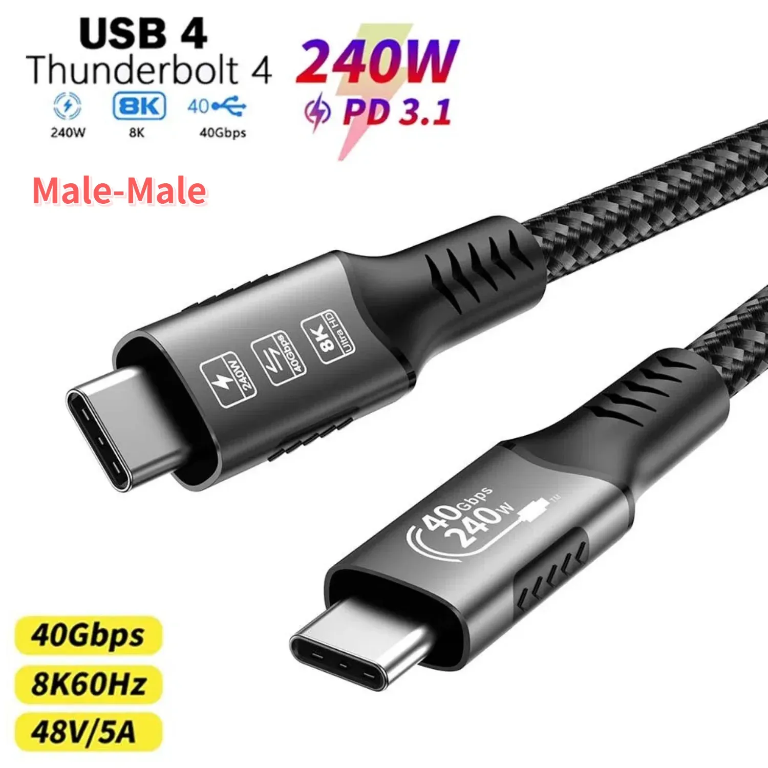 Câble USB4 à connecteur droit mâle-mâle