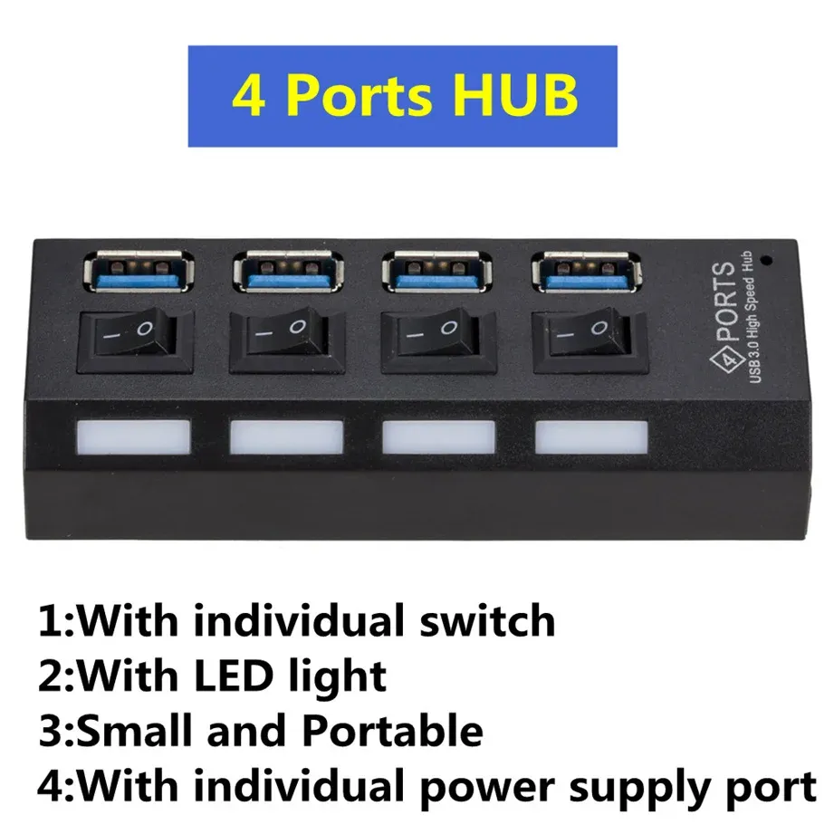 Mini Hub USB 3.0 Ultra-rapide 5 Gbps, 4 ports, portable, avec adaptateur d'alimentation externe pour PC 2