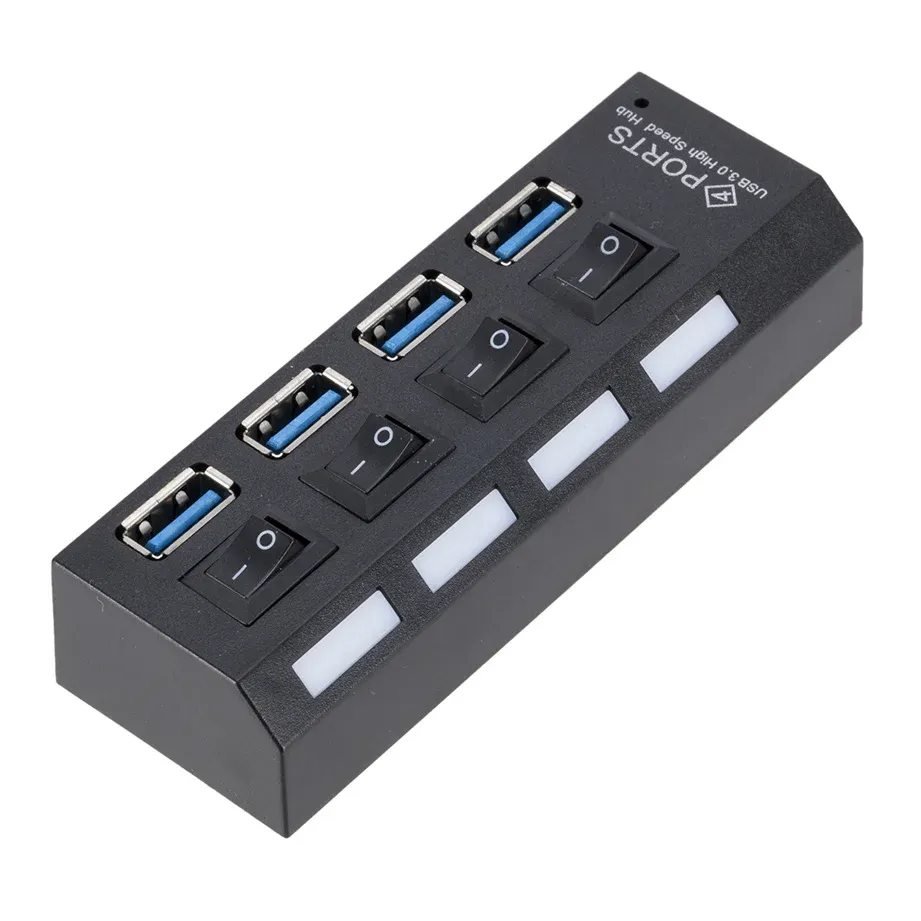 Mini Hub USB 3.0 Ultra-rapide 5 Gbps, 4 ports, portable, avec adaptateur d'alimentation externe pour PC 5