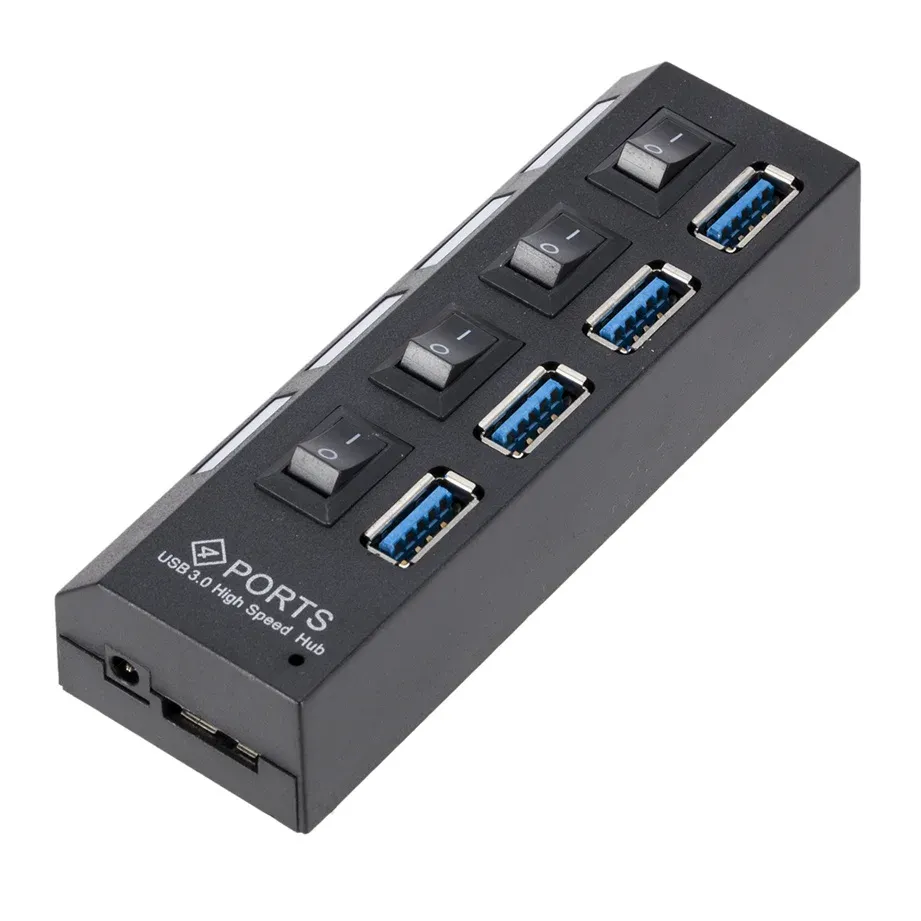 Mini Hub USB 3.0 Ultra-rapide 5 Gbps, 4 ports, portable, avec adaptateur d'alimentation externe pour PC 6