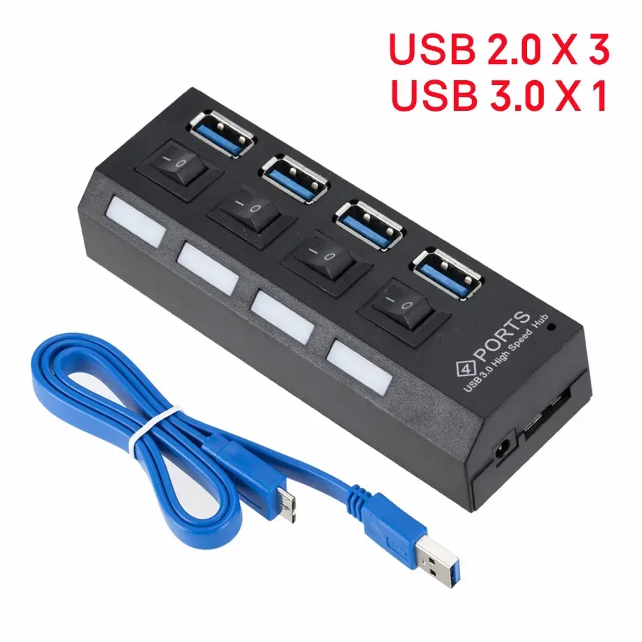 Mini Hub USB 3.0 Ultra-rapide 5 Gbps, 4 ports, portable, avec adaptateur d'alimentation externe pour PC 7