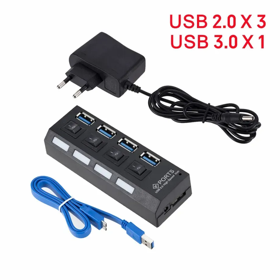 Mini Hub USB 3.0 Ultra-rapide 5 Gbps, 4 ports, portable, avec adaptateur d'alimentation externe pour PC 8