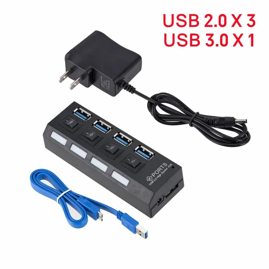 Mini Hub USB 3.0 Ultra-rapide 5 Gbps, 4 ports, portable, avec adaptateur d'alimentation externe pour PC 9
