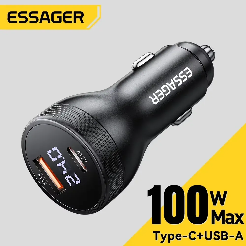 Chargeur de voiture Essager 100 W USB-C à charge rapide PD 45 W pour iPhone 15 Pro, iPhone 14, Xiaomi Poco et Samsung Galaxy S24 1