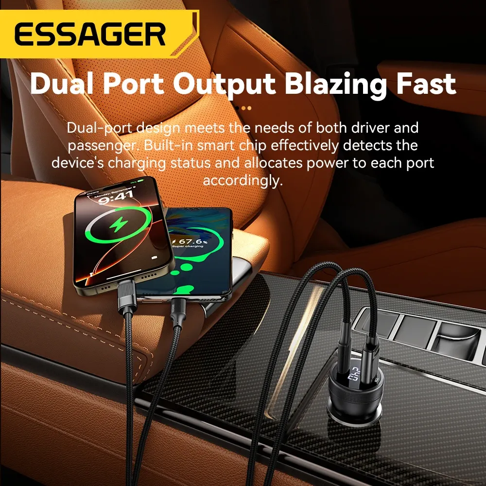 Chargeur de voiture Essager 100 W USB-C à charge rapide PD 45 W pour iPhone 15 Pro, iPhone 14, Xiaomi Poco et Samsung Galaxy S24 3