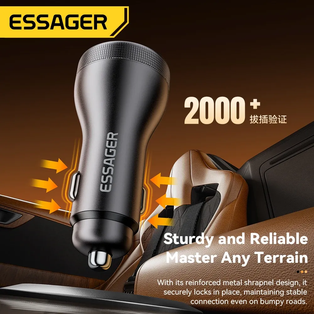 Chargeur de voiture Essager 100 W USB-C à charge rapide PD 45 W pour iPhone 15 Pro, iPhone 14, Xiaomi Poco et Samsung Galaxy S24 6