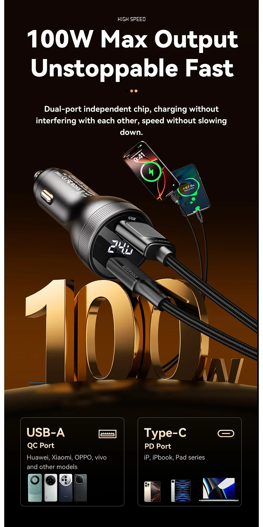 Chargeur de voiture USB-C en situation