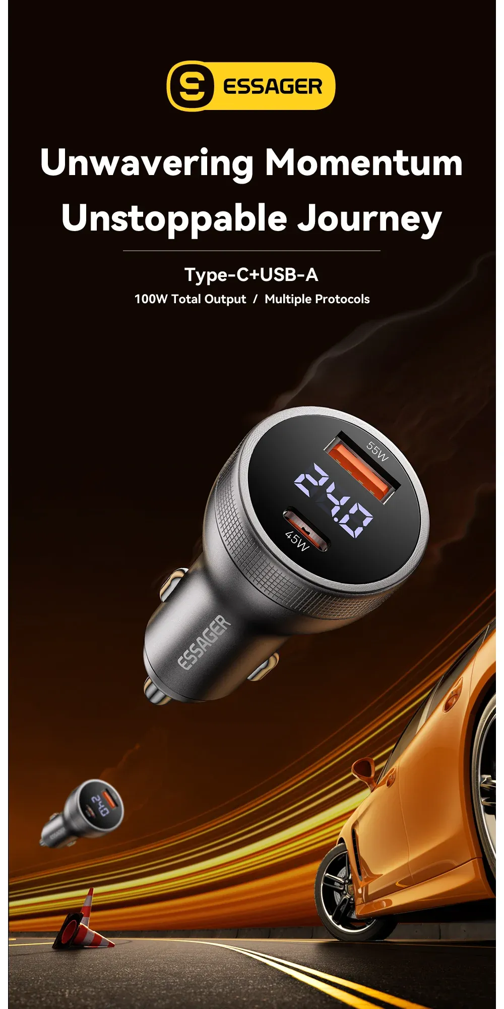 Chargeur de voiture Essager à charge rapide USB-C