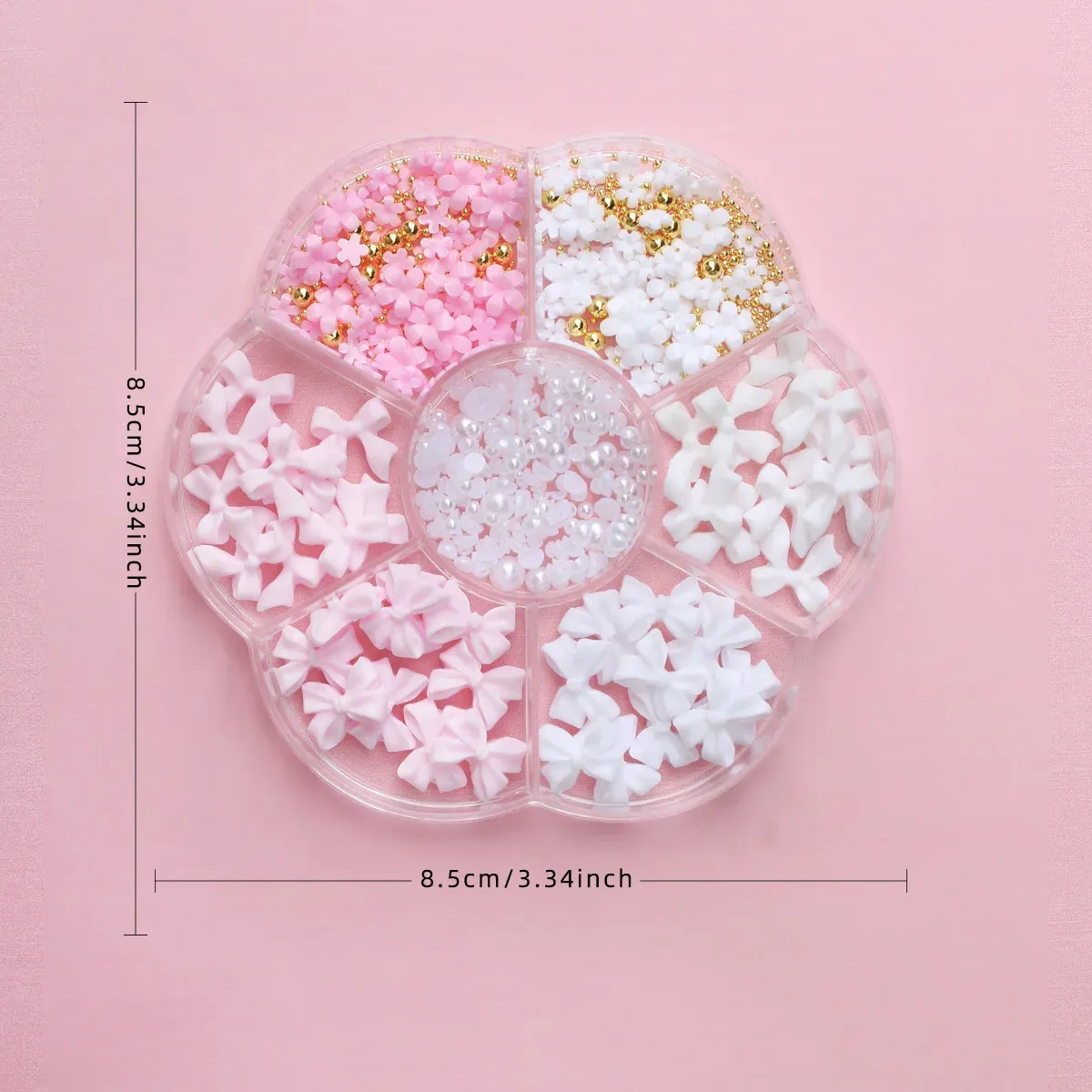 Kit de décorations 3D pour ongles avec nœuds floraux : rose et blanc, acrylique, perles et breloques, stylo à cire et pinceau inclus, 4/6 mm 5