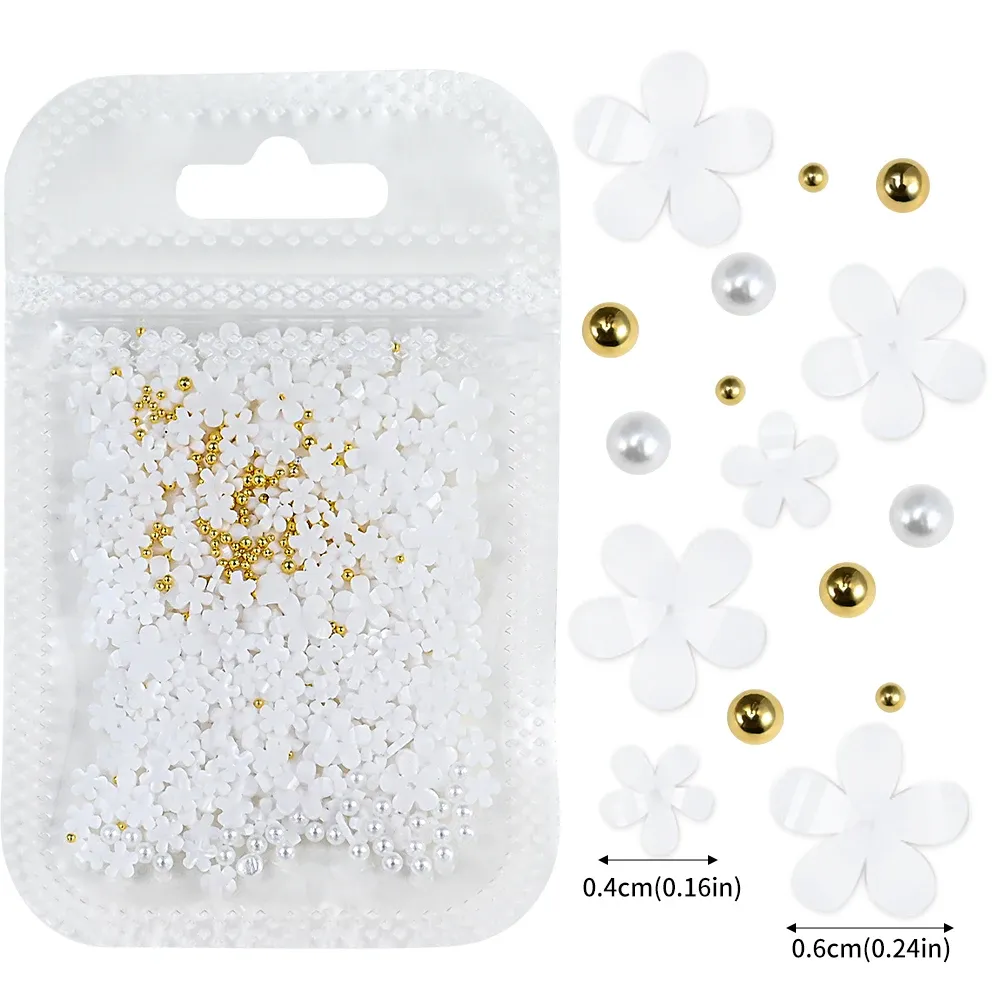 Kit de décorations 3D pour ongles avec nœuds floraux : rose et blanc, acrylique, perles et breloques, stylo à cire et pinceau inclus, 4/6 mm 15