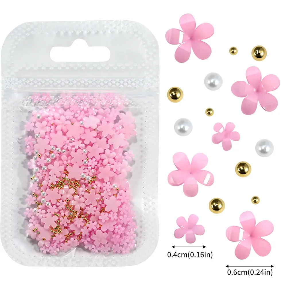 Kit de décorations 3D pour ongles avec nœuds floraux : rose et blanc, acrylique, perles et breloques, stylo à cire et pinceau inclus, 4/6 mm 13