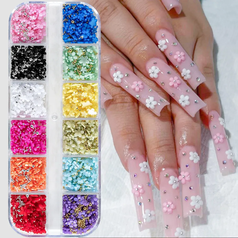 Kit de décorations 3D pour ongles avec nœuds floraux : rose et blanc, acrylique, perles et breloques, stylo à cire et pinceau inclus, 4/6 mm 18