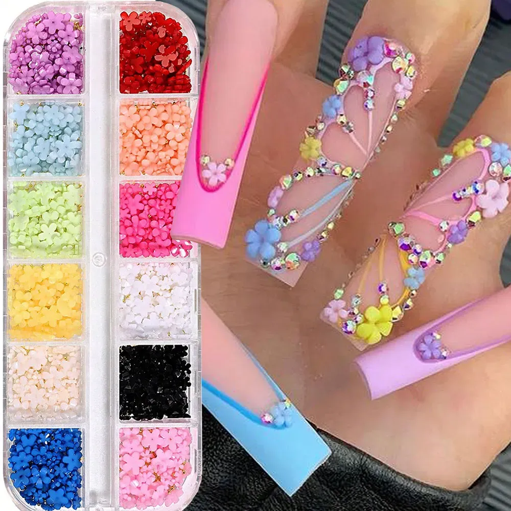 Kit de décorations 3D pour ongles avec nœuds floraux : rose et blanc, acrylique, perles et breloques, stylo à cire et pinceau inclus, 4/6 mm 7