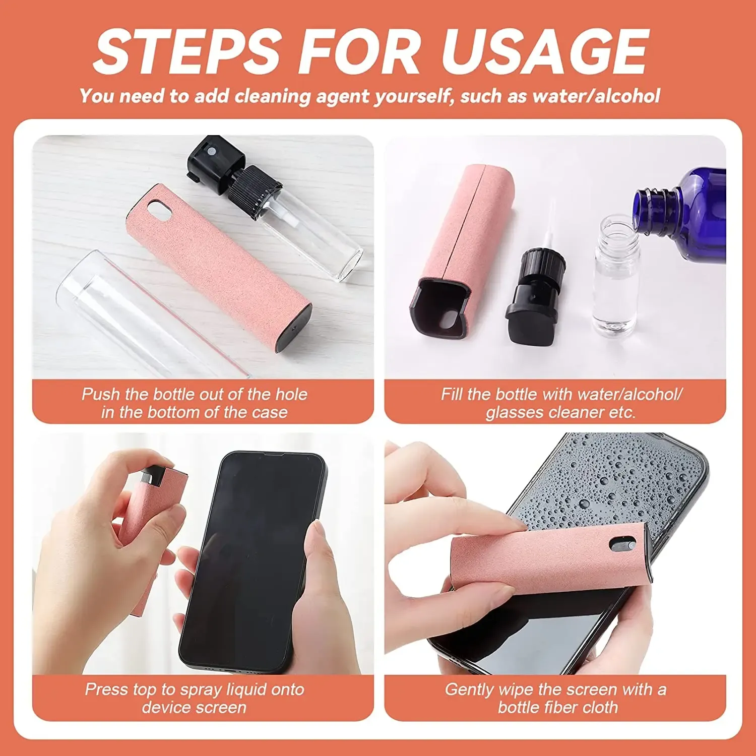 Nettoyant d'écran 2 en 1 pour téléphone et tablette, spray portable avec chiffon en microfibre 6