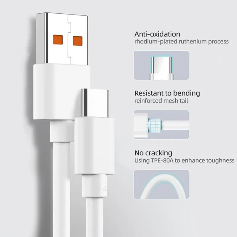 Câble de charge ultra rapide USB-C 6A 120W d'origine Xiaomi, compatible avec Xiaomi Mi 13, Mi 12 Pro, Realme et POCO, câble de données à charge rapide 6