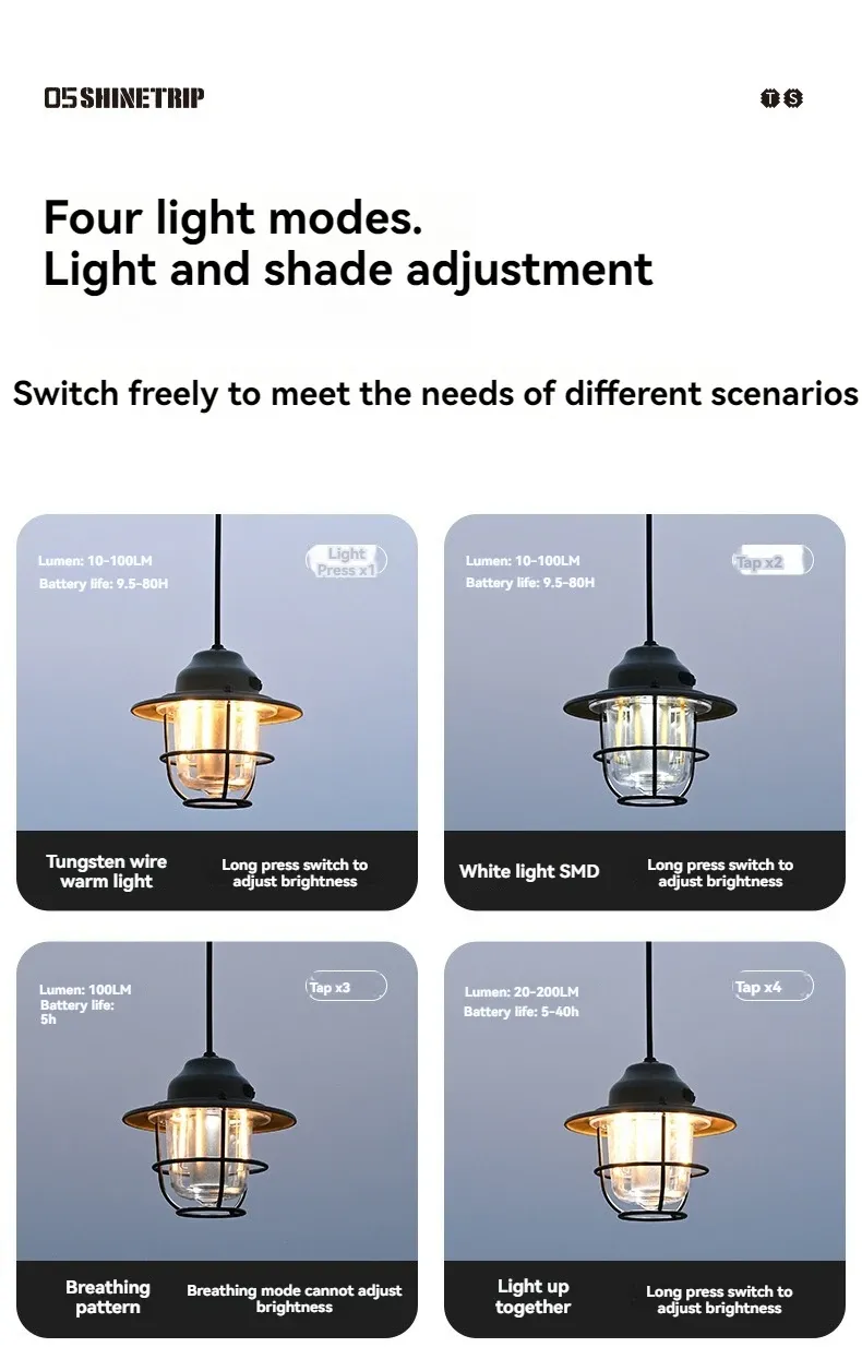 Lampe de camping rétro Shine Trip, en balade