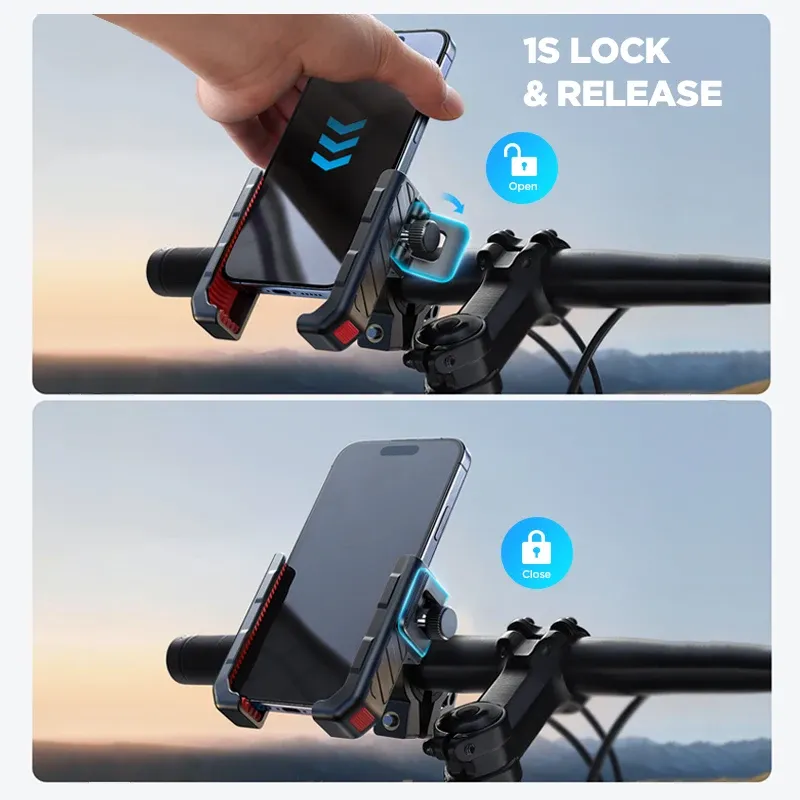 Support de téléphone universel pour vélo et moto, antichoc, utilisable à une main, rotation à 360°, écran de 4,7 à 7 pouces, matin 6