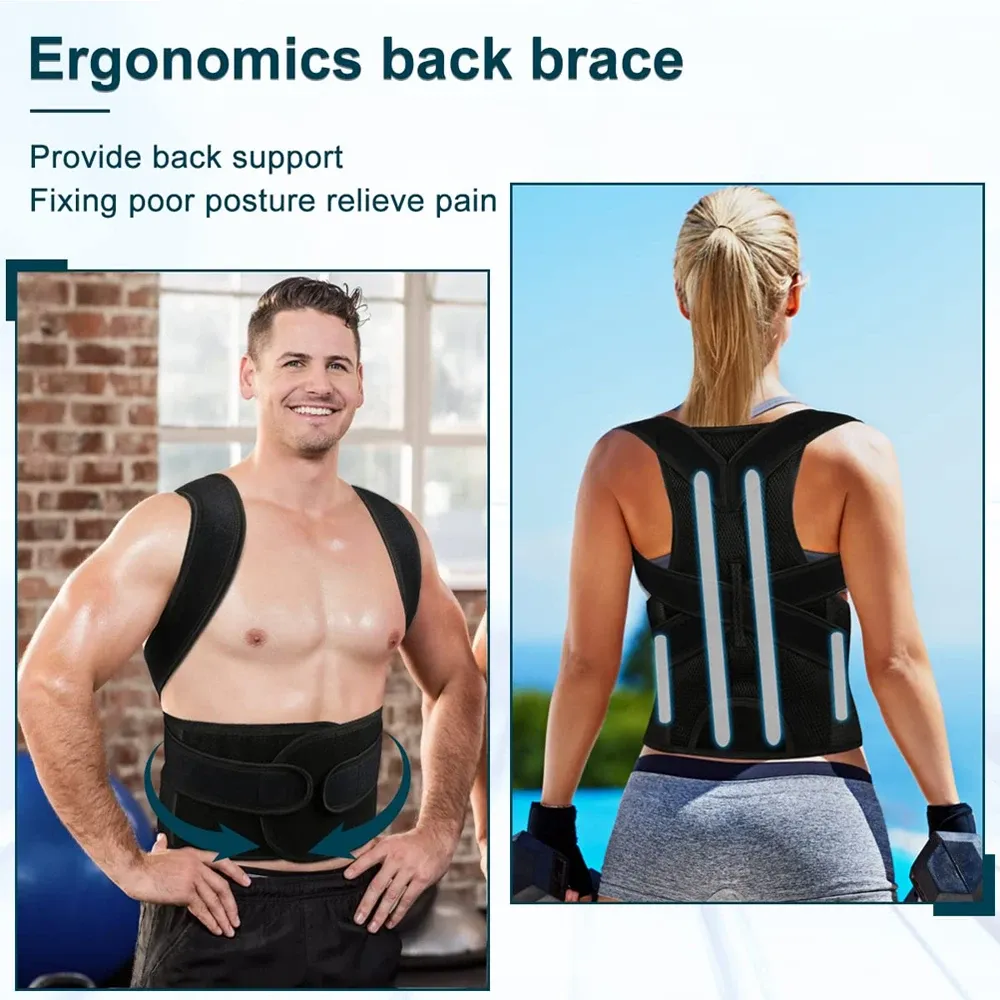 Correcteur de posture pour hommes et femmes, attelle dorsale de soutien lombaire pour améliorer la posture du cou et du dos 2
