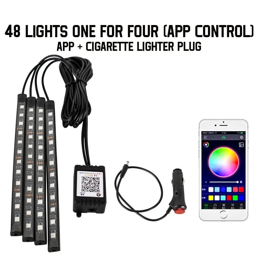 Lampe d'ambiance LED RGB pour voiture avec télécommande, contrôle par application et synchronisation musicale, 48 et 72 LED, alimentation USB sans fil 19