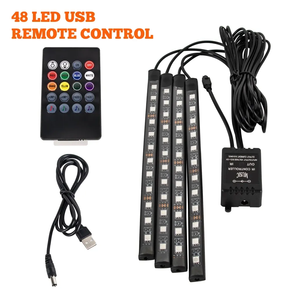 Lampe d'ambiance LED RGB pour voiture avec télécommande, contrôle par application et synchronisation musicale, 48 et 72 LED, alimentation USB sans fil 21