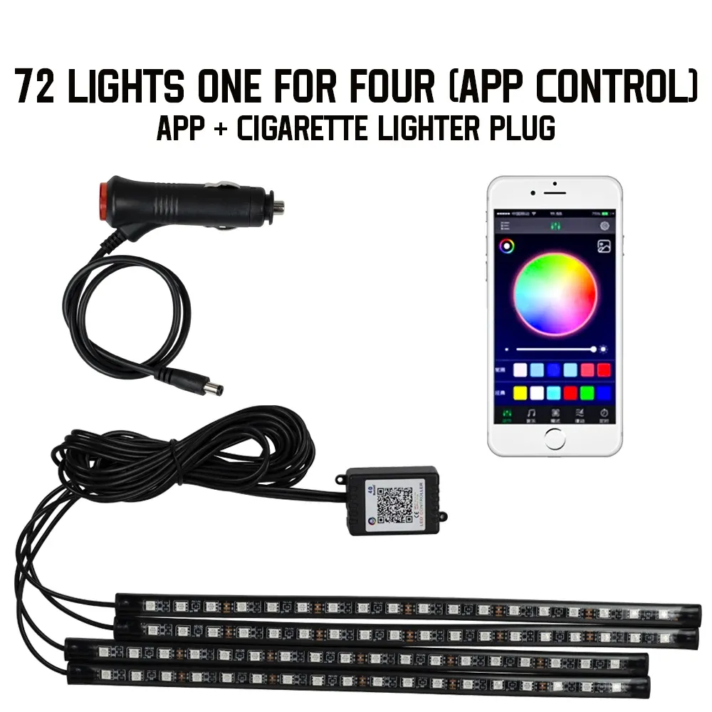 Lampe d'ambiance LED RGB pour voiture avec télécommande, contrôle par application et synchronisation musicale, 48 et 72 LED, alimentation USB sans fil 11