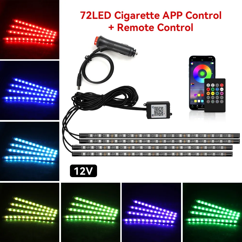 Lampe d'ambiance LED RGB pour voiture avec télécommande, contrôle par application et synchronisation musicale, 48 et 72 LED, alimentation USB sans fil 14